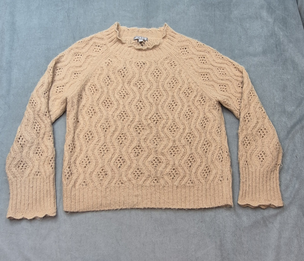 J.Crew Alpaca Blend Preppy Pointelle Scallop Trim Knit Mock Neck Sweater M